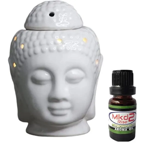 Ceramic_Electric_Aroma_Diffuser_Oil_Burner_-_Buddha_Shape_with_10_ml_Lemongrass_Aroma_Oil_for_Fragrance_(White,_5.5_inch)