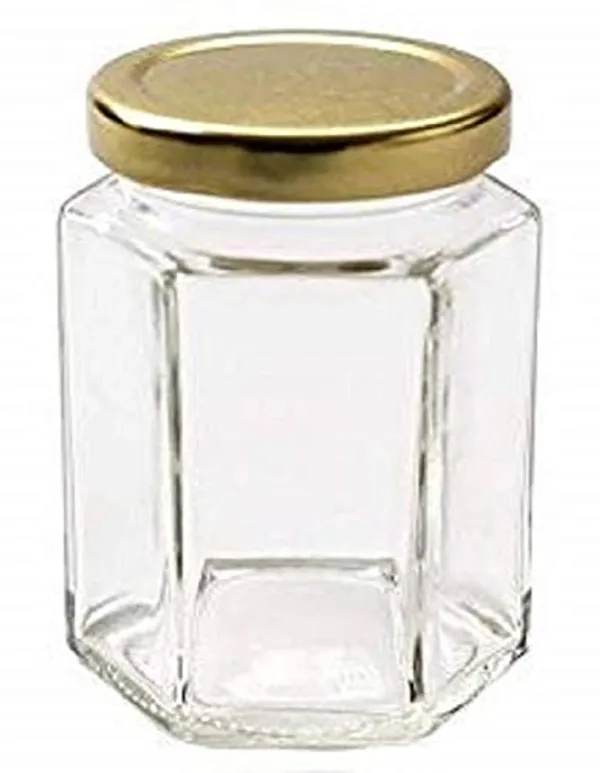 Hexagon_Glass_Jar_250ml_With_Air_Tight_Golden_Cap_For_Kitchen_Storage,_250ml,_Clear_(Set_of_6)