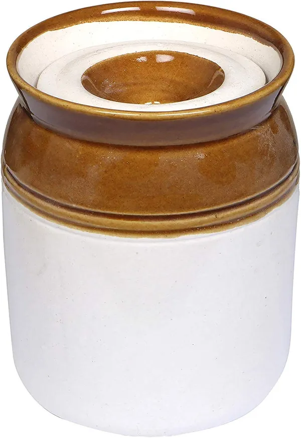 Clay_Ceramic_Used_Pottery_Hand_Painted_Cornichon_Storage_Jar_for_spices,_masala,_achar,_pickle,_White,_Brown_-_1kg/1000ml