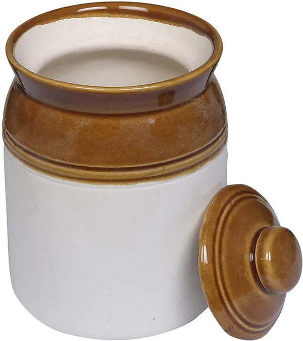 Clay_Ceramic_Used_Pottery_Hand_Painted_Cornichon_Storage_Jar_for_spices,_masala,_achar,_pickle,_White,_Brown_-_1kg/1000ml