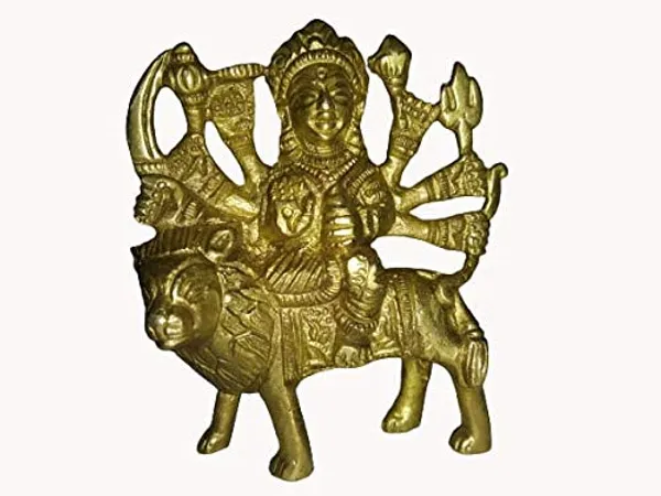 Brass_Goddess_Sherawali/Bhagwati/Durga_with_Weight_of_205_Gram_and_Size_H-7.62_&_W-6.60_CM_for_Diwali,_Navratra,_Wedding,_Pooja/Puja_and_Wonderful_Gift_Item.
