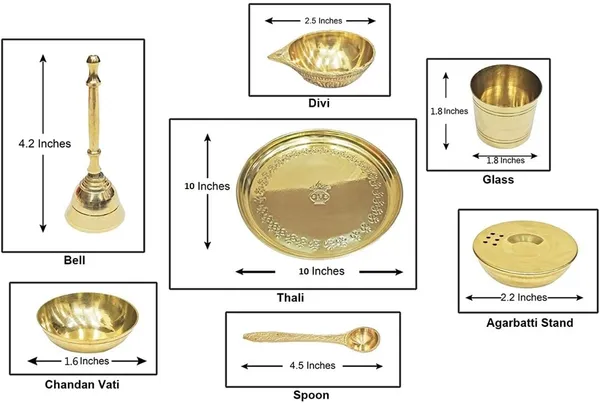 Brass_Pooja_Thali_Set_I_Puja_Thali_Set_10_inch_with_Ghanti,_Diya,_Roli/Kumkum_Katori,_Dhoop_Agarbatti_Holder_and_Panchamrut_Set(Round)