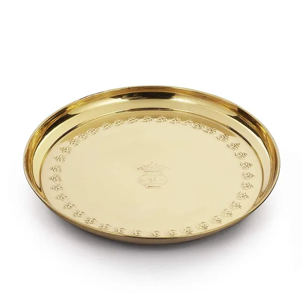 Brass_Pooja_Thali_Set_I_Puja_Thali_Set_10_inch_with_Ghanti,_Diya,_Roli/Kumkum_Katori,_Dhoop_Agarbatti_Holder_and_Panchamrut_Set(Round)