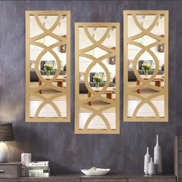 Pack_Of_3_Golden_Hand_Crafted_Modern_Rectangular_Wall_Panel_Mirror_(30_X_12_Inch)