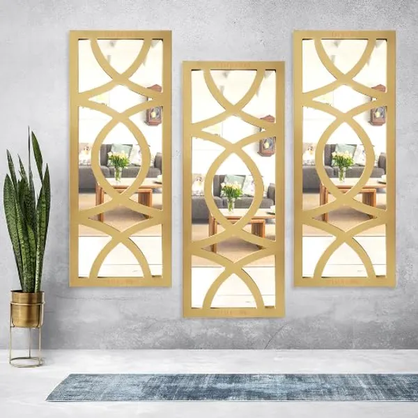 Pack_Of_3_Golden_Hand_Crafted_Modern_Rectangular_Wall_Panel_Mirror_(30_X_12_Inch)