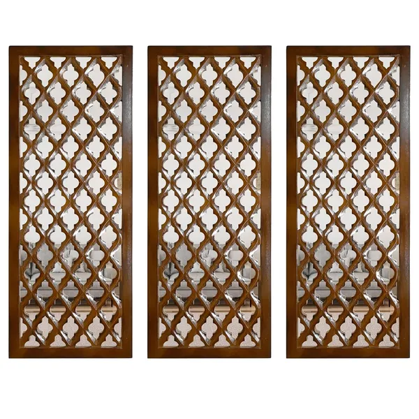 Pack_Of_3_Brown_Rectangular_Decorative_Hand_Crafted_Wooden_Wall_Mount_Mirror_Panel_(30_X_12_Inch)