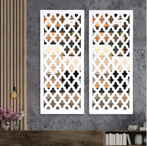 Pack_Of_2_White_Wall_Mirror_Decor_Panel_Wooden_Hanging_Jharokha_Rectangular_Wall_Decor_Frame_(30_X_12_Inch)
