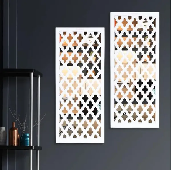 Pack_Of_2_White_Wall_Mirror_Decor_Panel_Wooden_Hanging_Jharokha_Rectangular_Wall_Decor_Frame_(30_X_12_Inch)