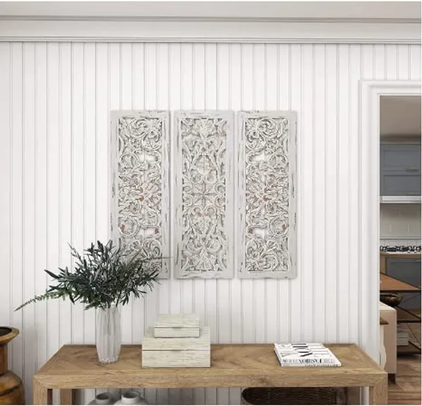 Pack_Of_3_White_Floral_Wood_Carving_Wall_Decoration_Hanging_Panel_(12_X_36_Inch)