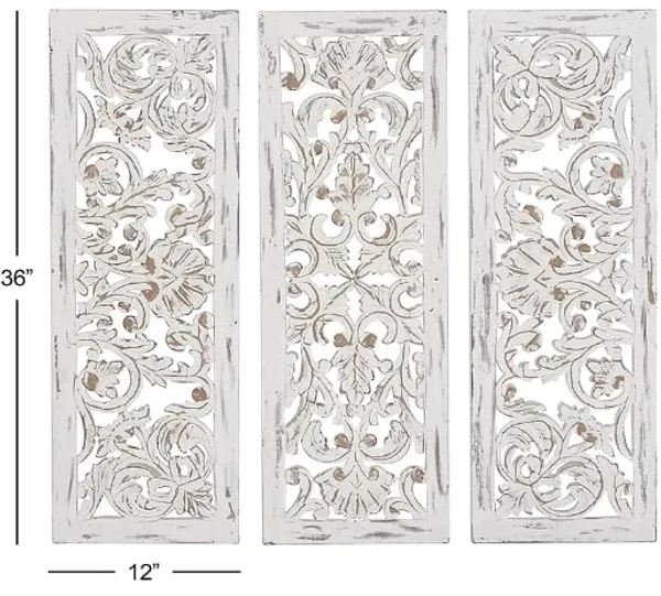 Pack_Of_3_White_Floral_Wood_Carving_Wall_Decoration_Hanging_Panel_(12_X_36_Inch)