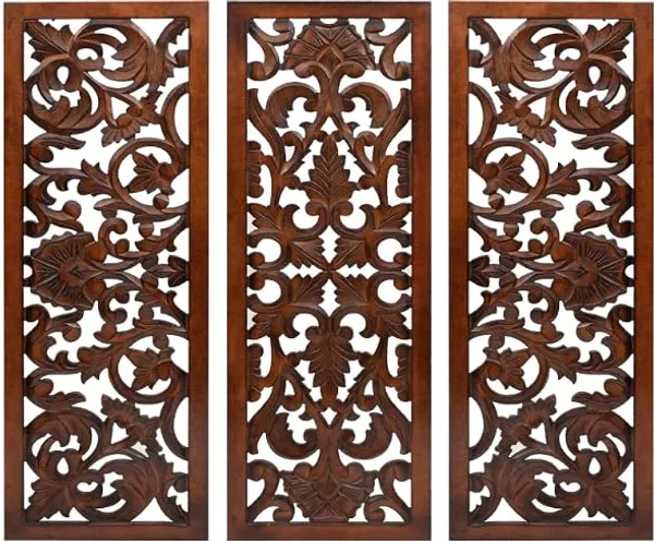 Pack_Of_3_Brown_Floral_Wood_Carving_Wall_Decoration_Hanging_Panel_(12_X_36_Inch)