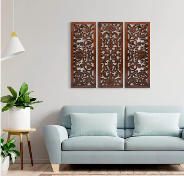 Pack_Of_3_Brown_Floral_Wood_Carving_Wall_Decoration_Hanging_Panel_(12_X_36_Inch)