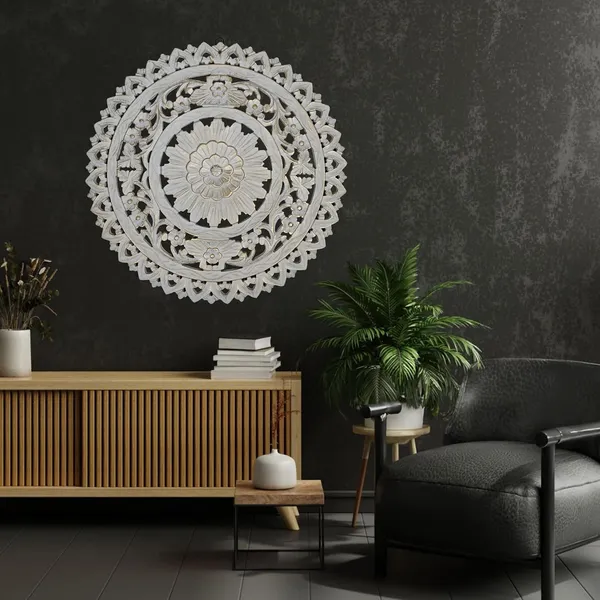 White_Golden_Wall_Decoration_Hanging_Wood_Carving_(60_X_60_Cm)