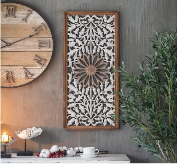 White_Floral_Wall_Decoration_Panel_|_Wood_Carving_Panel_(36_X_36_Cm)