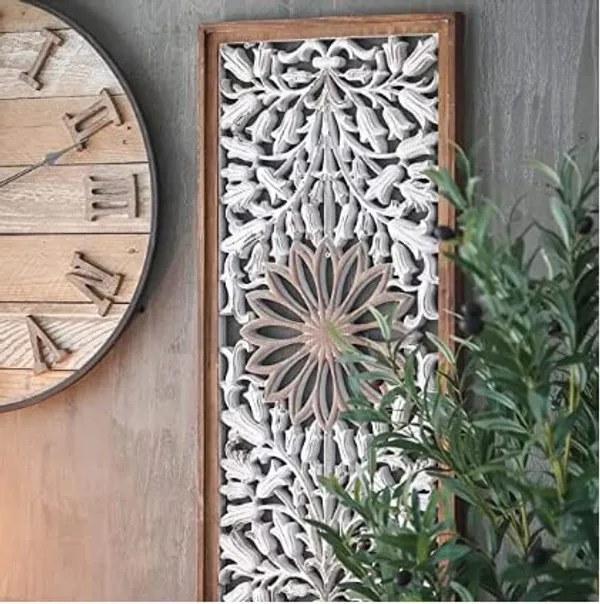 White_Floral_Wall_Decoration_Panel_|_Wood_Carving_Panel_(36_X_36_Cm)