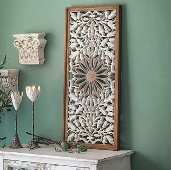 White_Floral_Wall_Decoration_Panel_|_Wood_Carving_Panel_(36_X_36_Cm)