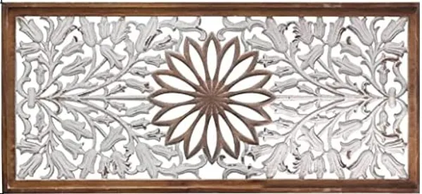 White_Floral_Wall_Decoration_Panel_|_Wood_Carving_Panel_(36_X_36_Cm)