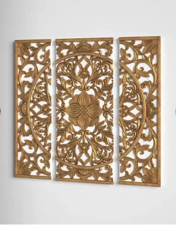3-Piece_Golden_Wood_Medallion_Canvas_Set_Medallion_3D_Design
