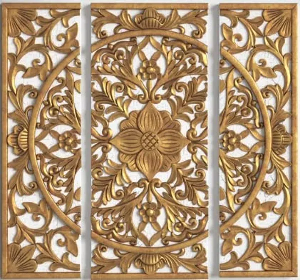 3-Piece_Golden_Wood_Medallion_Canvas_Set_Medallion_3D_Design