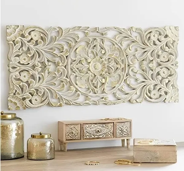 White_Gold_Wall_Decoration_Panel_Hanging_|_Wood_Carving_Wall_Decoration_Panel_(12_X_27_Inch)