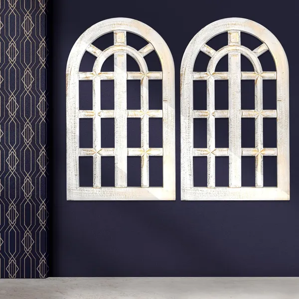 Pack_Of_2_White_Decorative_&_Hand_Crafted_Wooden_Decor_Window_Wall_Panel_(66_X_40_Cm)