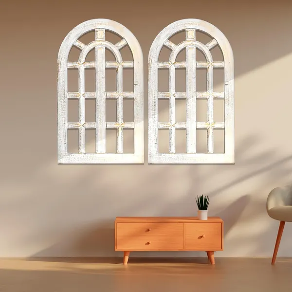 Pack_Of_2_White_Decorative_&_Hand_Crafted_Wooden_Decor_Window_Wall_Panel_(66_X_40_Cm)
