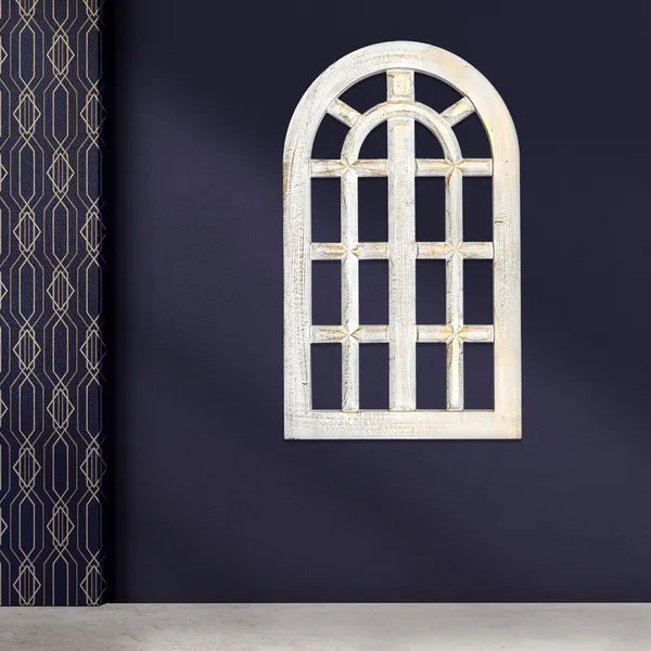 Pack_Of_1_White_Decorative_&_Hand_Crafted_Wooden_Decor_Window_Wall_Panel_(66_X_40_Cm)