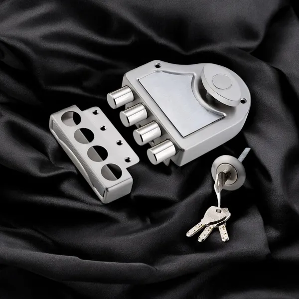 Silver_Satin_Finish_Dead-bolt_Lock_4-Pin_key_and_knob