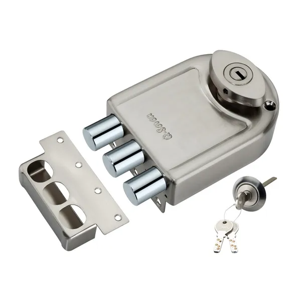 Silver_Satin_Finish_Tri-Bolt_Double_Side_Key_Lock_For_Door