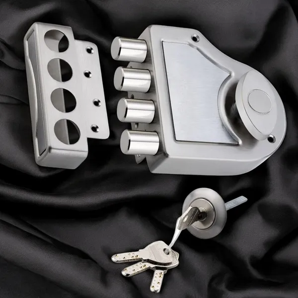Silver_Satin_Finish_Dead-bolt_Lock_4-Pin_key_and_knob