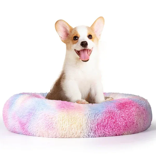Round_Donut_Comfortable_Durable_Both_Sides_usable_and_Washable_Pet_Bed_|_Cat_Bed_|_Puppy_Bed_|_Medium_Size_Pets_Dog_Bed_|_Medium_Dog_Bed_for_Cats_Puppies_(Rainbow,_Medium)