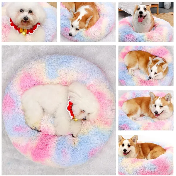 Round_Donut_Comfortable_Durable_Both_Sides_usable_and_Washable_Pet_Bed_|_Cat_Bed_|_Puppy_Bed_|_Medium_Size_Pets_Dog_Bed_|_Medium_Dog_Bed_for_Cats_Puppies_(Rainbow,_Medium)