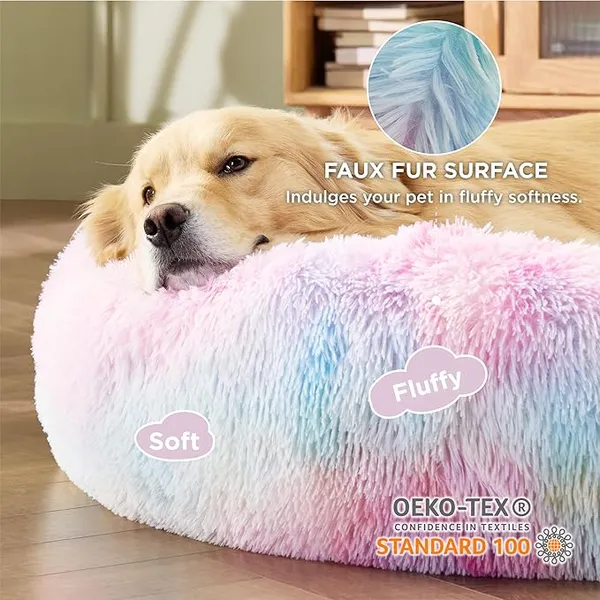 Round_Donut_Comfortable_Durable_Both_Sides_usable_and_Washable_Pet_Bed_|_Cat_Bed_|_Puppy_Bed_|_Medium_Size_Pets_Dog_Bed_|_Medium_Dog_Bed_for_Cats_Puppies_(Rainbow,_Medium)