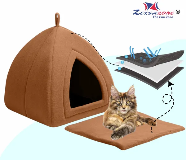 Soft_Comfortable_Washable_Cat_House_for_Small_and_Medium_Cats_l_Cat_Bed_l_Persian_Cat_House_l_Kittens_cat_House_with_Soft_and_Washable_Pillow_for_Adult_Cats_and_Puppy_Bed_Brown