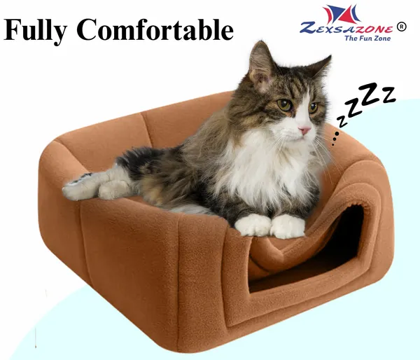 Soft_Comfortable_Washable_Cat_House_for_Small_and_Medium_Cats_l_Cat_Bed_l_Persian_Cat_House_l_Kittens_cat_House_with_Soft_and_Washable_Pillow_for_Adult_Cats_and_Puppy_Bed_Brown