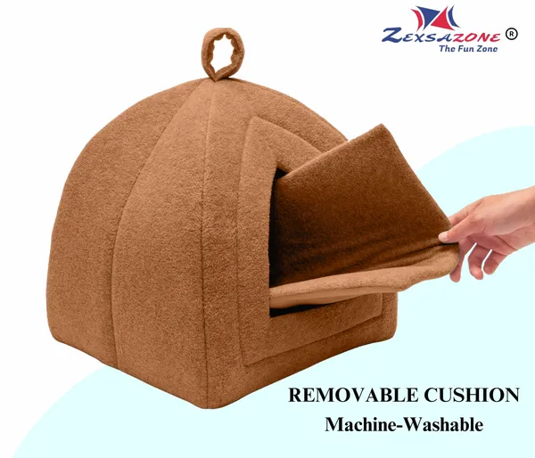Soft_Comfortable_Washable_Cat_House_for_Small_and_Medium_Cats_l_Cat_Bed_l_Persian_Cat_House_l_Kittens_cat_House_with_Soft_and_Washable_Pillow_for_Adult_Cats_and_Puppy_Bed_Brown