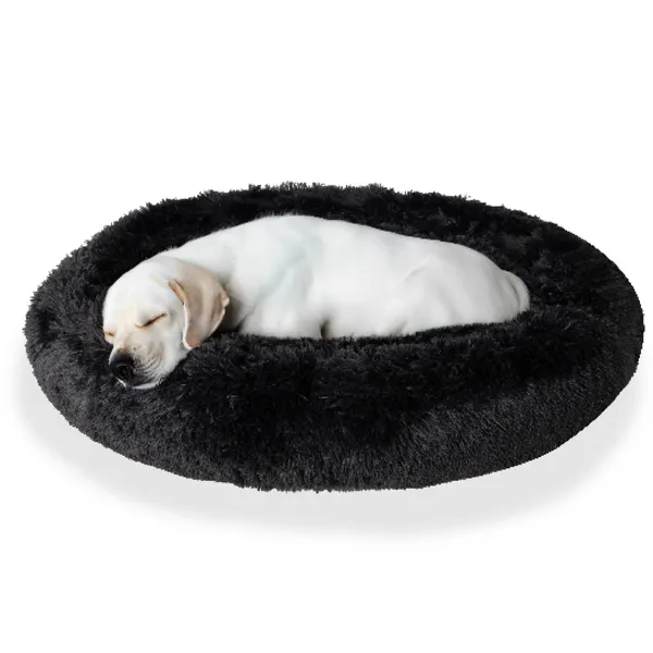 Black_Round_Donut_Anti-Anxiety_Warming_Soft,Fluffy_Faux_Fur_Cushion_Bed_For_Dog_And_Cat