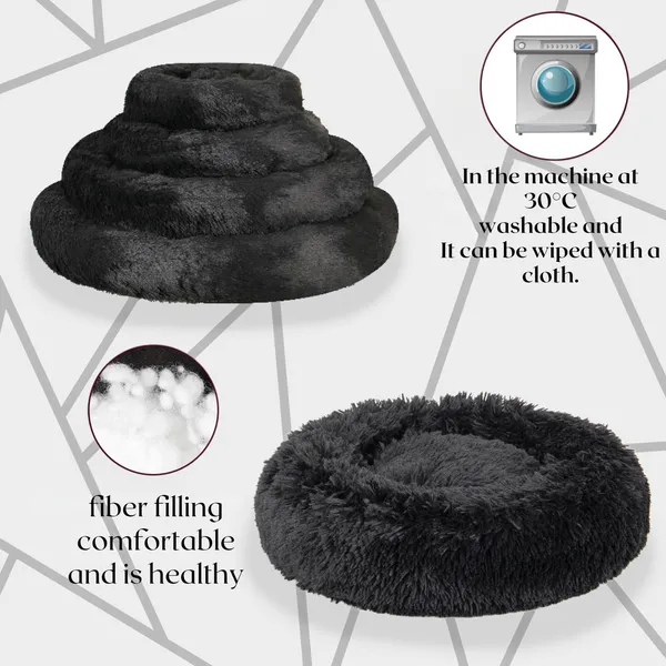 Black_Round_Donut_Anti-Anxiety_Warming_Soft,Fluffy_Faux_Fur_Cushion_Bed_For_Dog_And_Cat