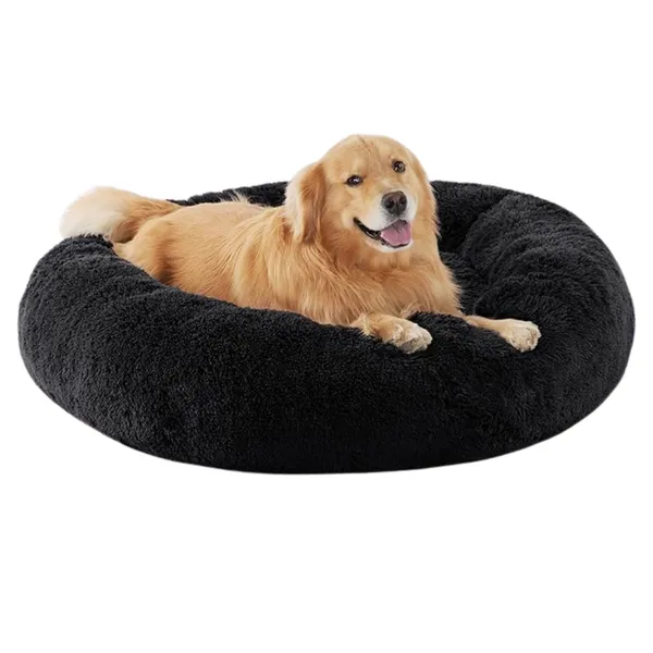 Black_Round_Donut_Anti-Anxiety_Warming_Soft,Fluffy_Faux_Fur_Cushion_Bed_For_Dog_And_Cat