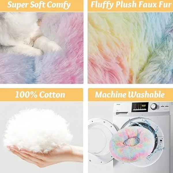 ZEXSAZONE_Round_Donut_Comfortable_Durable_2_in_1_and_Washable_Pet_Bed_|_Cat_Bed_|_Puppy_Bed_|_Dog_Bed_|_Medium_Dog_Bed_for_Cats_Puppies_Labrador_Germa._(Rainbow,_XL)
