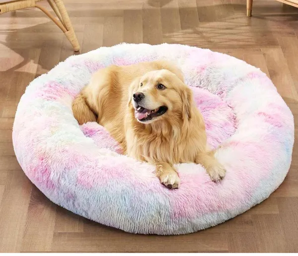 ZEXSAZONE_Round_Donut_Comfortable_Durable_2_in_1_and_Washable_Pet_Bed_|_Cat_Bed_|_Puppy_Bed_|_Dog_Bed_|_Medium_Dog_Bed_for_Cats_Puppies_Labrador_Germa._(Rainbow,_XL)