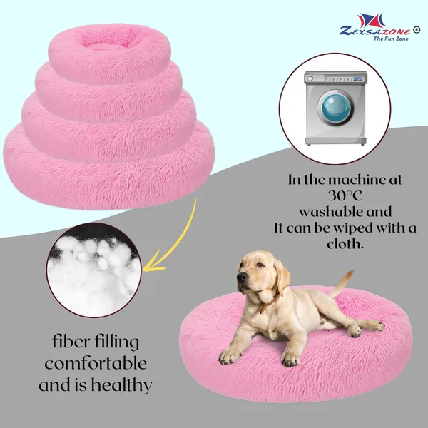 Pink_Round_Donut_Comfortable_Durable_Both_Sides_Usable_And_Washable_Pet_Bed