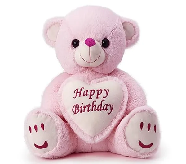 ZEXSAZONE_Soft_Plush_Fabric_Smiley_32_cm_Teddy_with_Birthday_Heath_Pink_Color