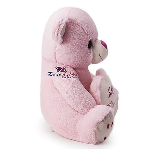ZEXSAZONE_Soft_Plush_Fabric_Smiley_32_cm_Teddy_with_Birthday_Heath_Pink_Color