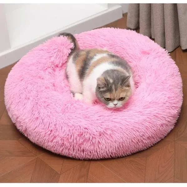 Round_Donut_Pet_Bed_for_Cats_and_Puppies_Dogs,_Cozy_and_Plush,_Raised_Bedside_Support,_Both_Sides_Use,_Washable,_Sizes_for_Small,_Medium,_and_Large_Pets._(Small,_Pink)