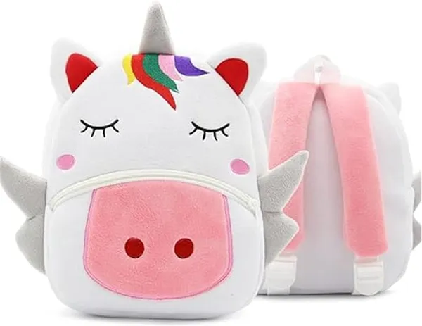 Zexsazone_Unicorn_Plush_Backpack_for_Kids,_Toddler_Animal_Cartoon_Bag,_Children_Fluffy_Toys_Food_Knapsack_for_Preschool,_Outdoor_Play