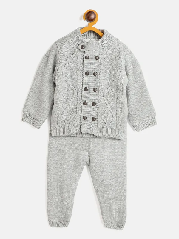 JWAAQ_Cotton_Knit_Full_Sleeve_Baby_kids_unisex_Winter_2_pcs_set_With_Fur_Lined-Grey