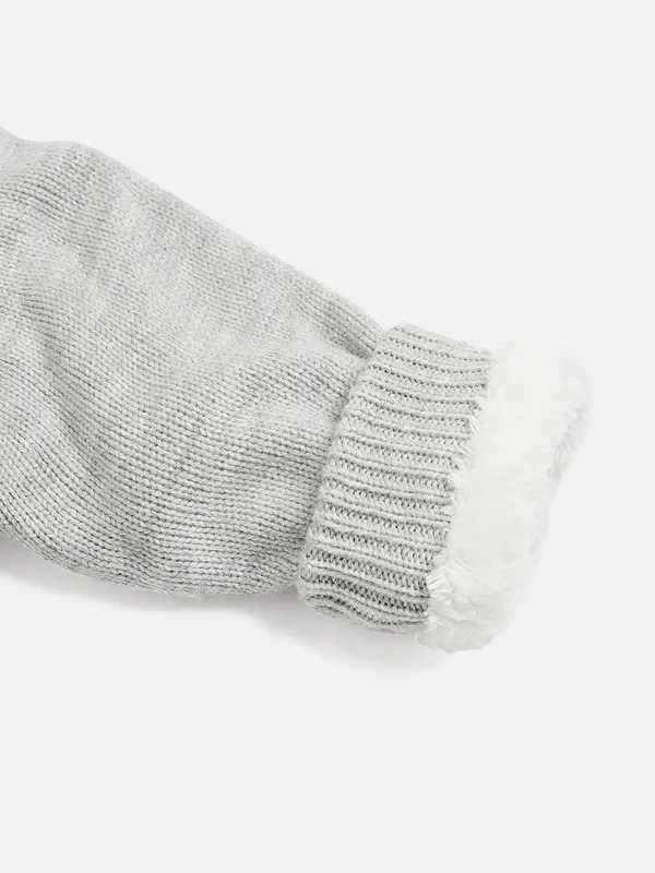 JWAAQ_Cotton_Knit_Full_Sleeve_Baby_kids_unisex_Winter_2_pcs_set_With_Fur_Lined-Grey