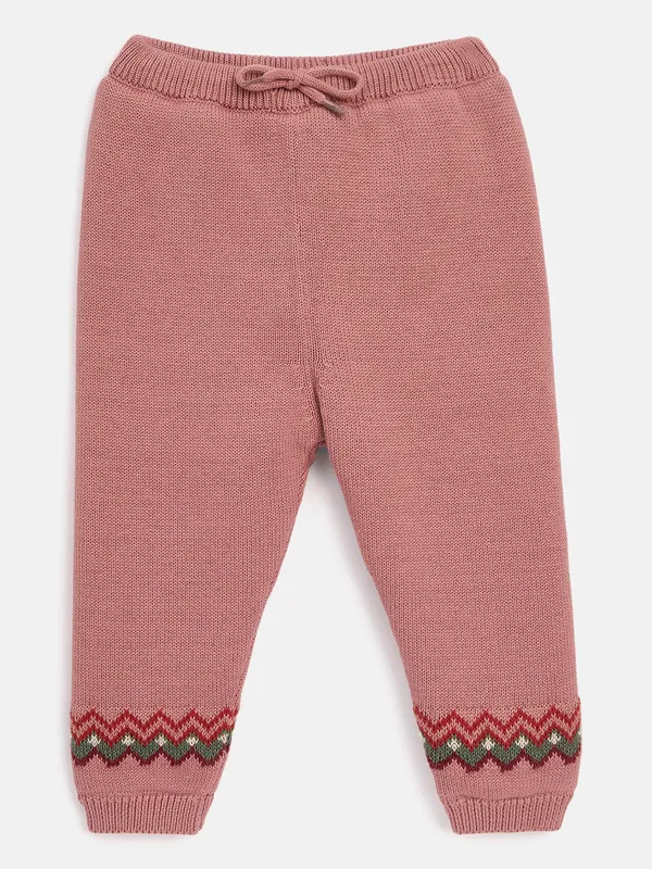 JWAAQ_Cotton_Knit_Full_Sleeve_Zig_Zag_Printed_Baby_kids_unisex_Winter_2_pcs_set_With_Fur_Lined-Rose