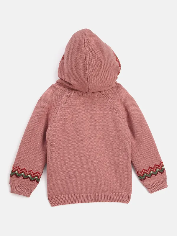 JWAAQ_Cotton_Knit_Full_Sleeve_Zig_Zag_Printed_Baby_kids_unisex_Winter_2_pcs_set_With_Fur_Lined-Rose
